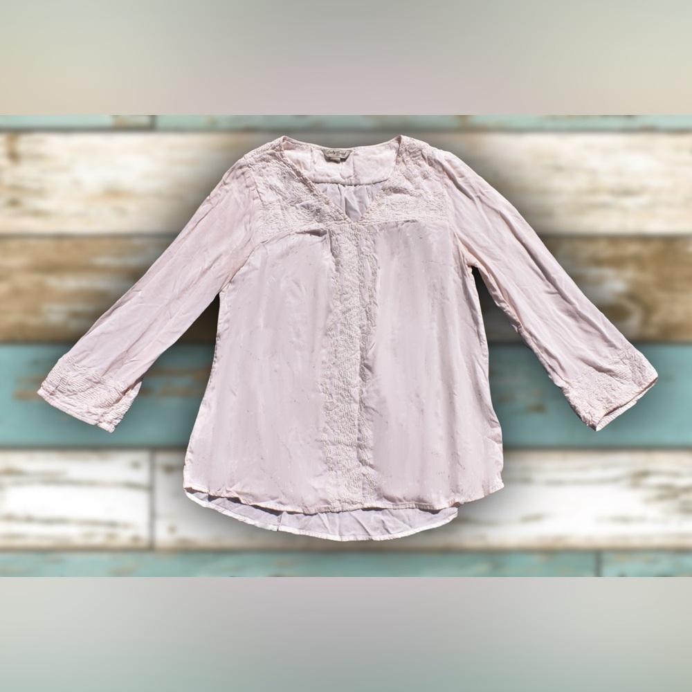 Lucky Brand Pink Embroidered Blouse Sz S